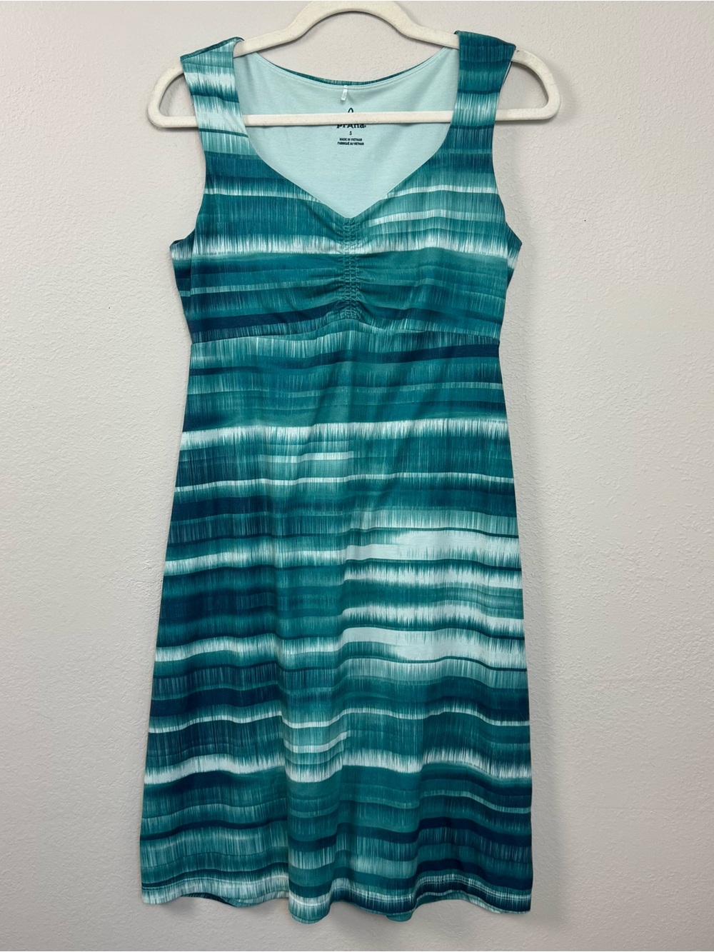 prAna Women's Size S Viana sleeveless Casual Summer dress teal & white Tie Dye